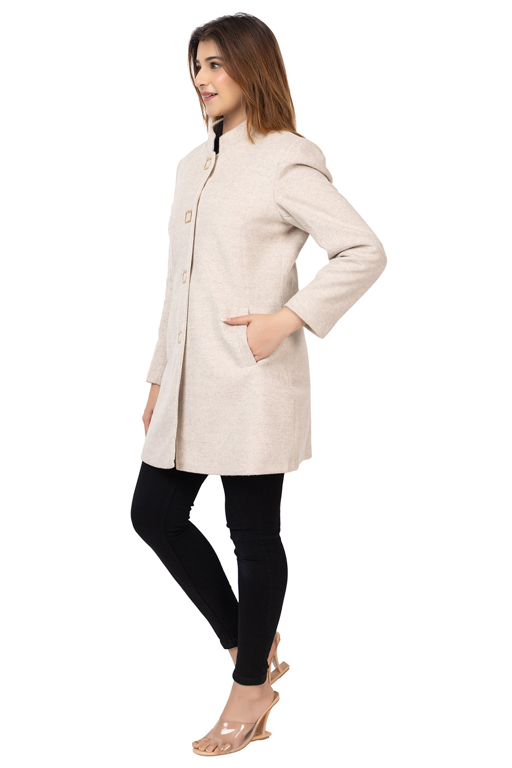 4126 Beige Wool Blend Long Blazer Winter wear TWENTY ME