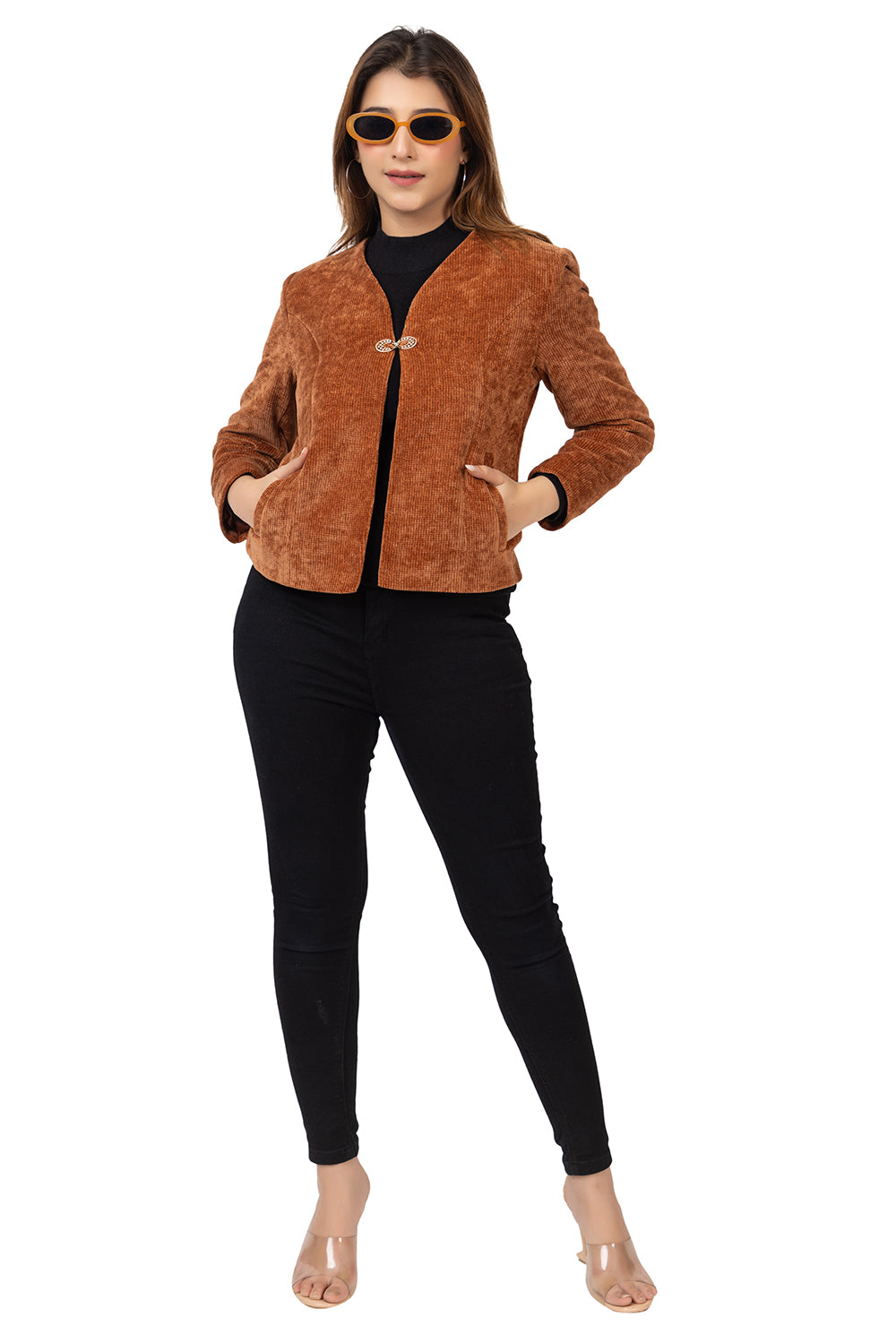 4179 Brown Waistcoat Winter Wear Casual Tweed Full Sleeve TWENTY ME