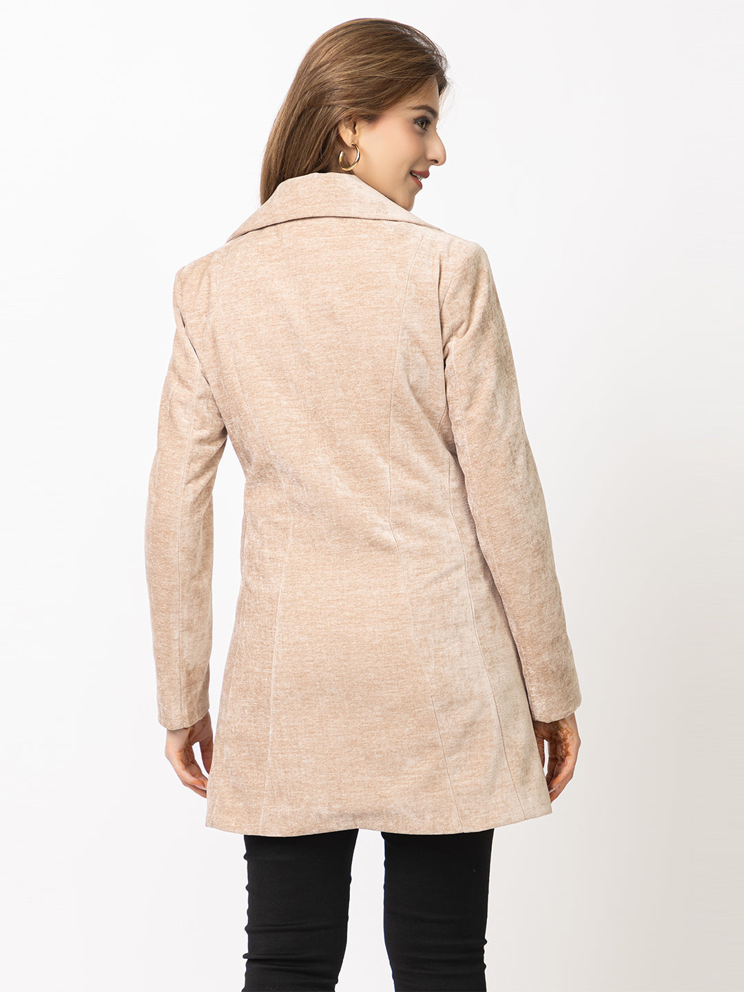 4263 Beige Acrylic Blend Self Design Coat Winter Wear TWENTY ME