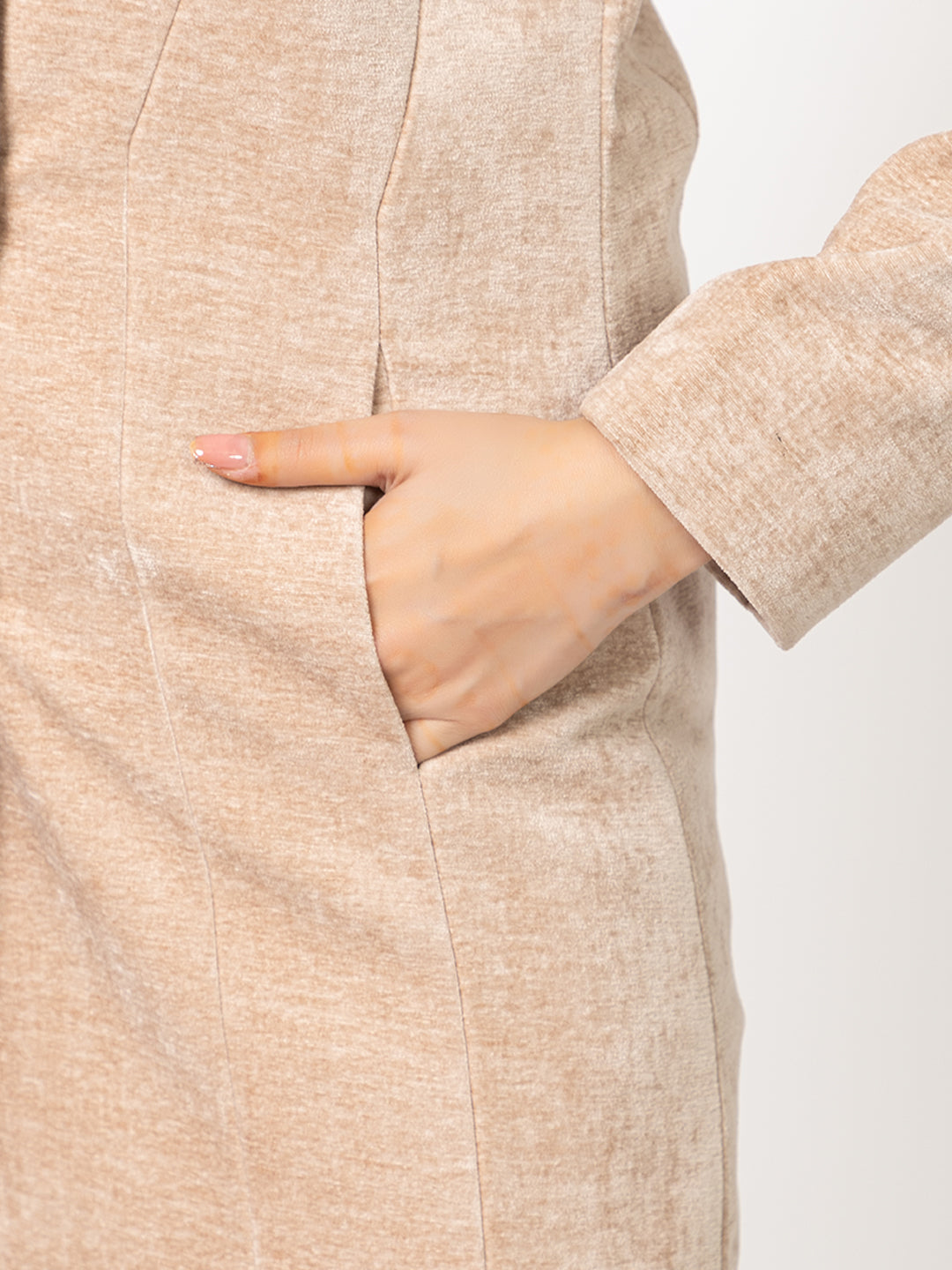 4263 Beige Acrylic Blend Self Design Coat Winter Wear TWENTY ME