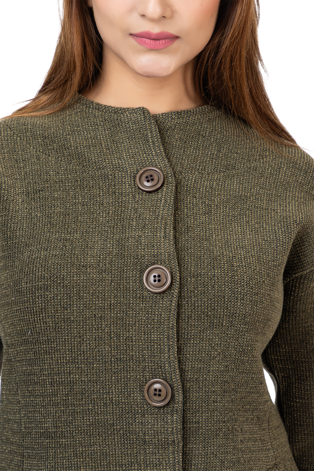 4577 Olive Full Sleeve with Pockets and buttons Women's Long Cardigans Winter Wear twenty me
