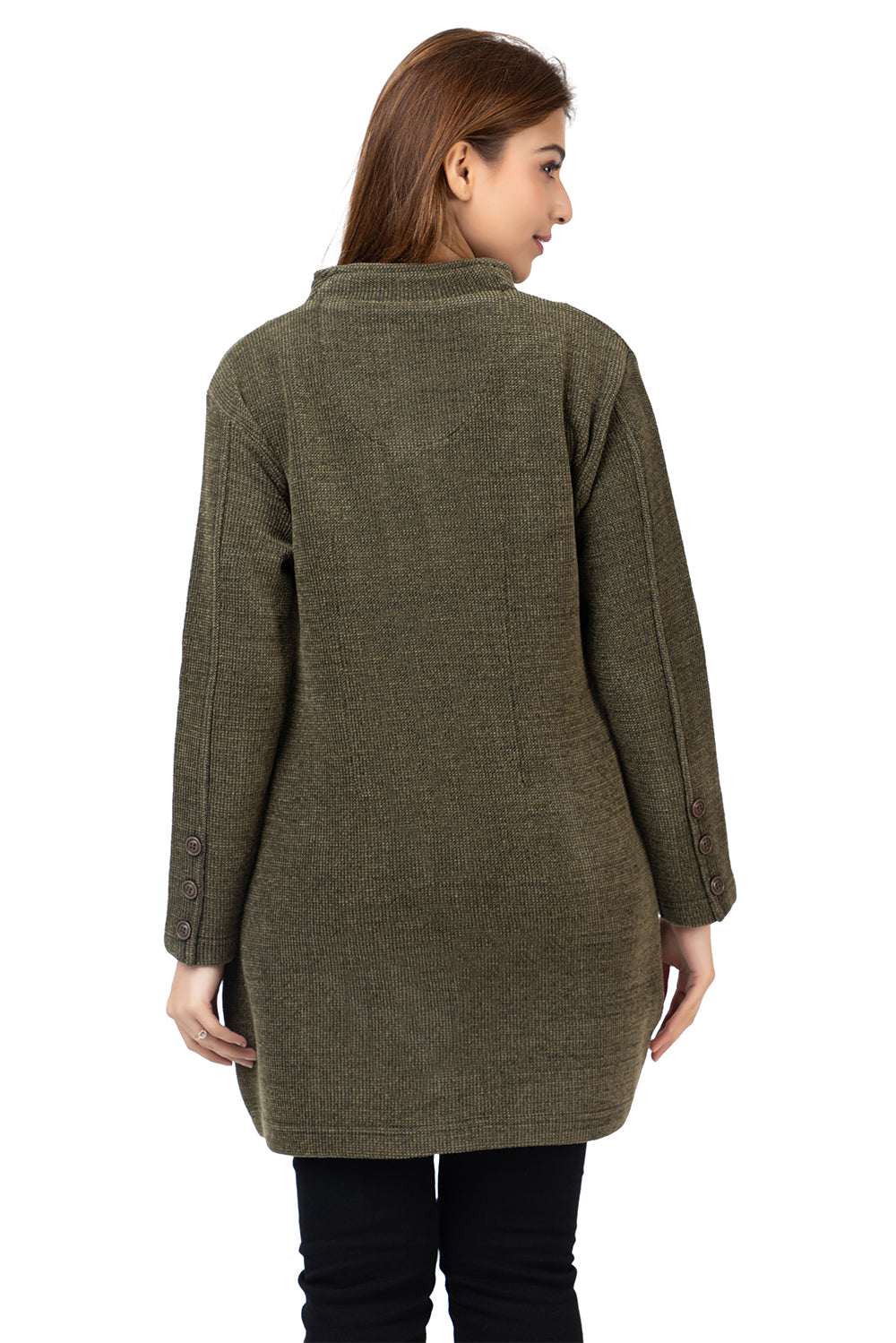 4577 Olive Full Sleeve with Pockets and buttons Women's Long Cardigans Winter Wear twenty me