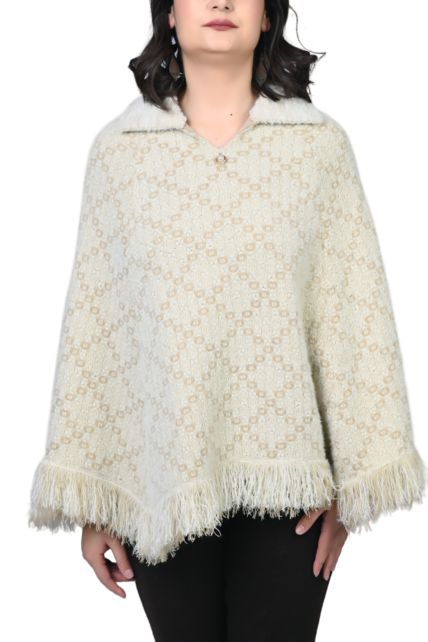 6470 Cream Ponchu Stylish Winter Wear TWENTY ME