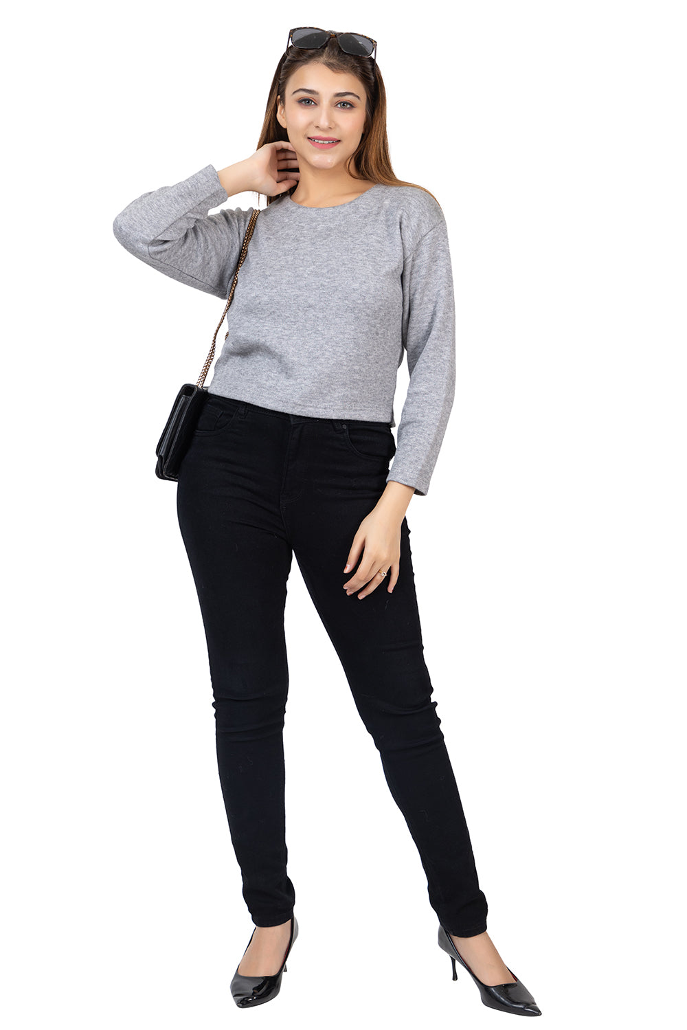 6586 Grey Crop Top Winter Wear TWENTY ME