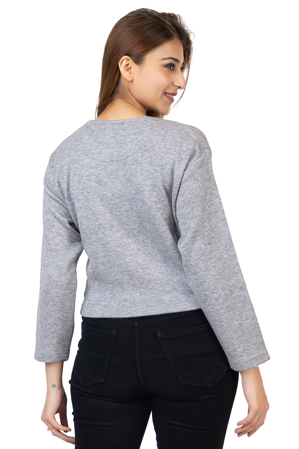 6586 Grey Crop Top Winter Wear TWENTY ME