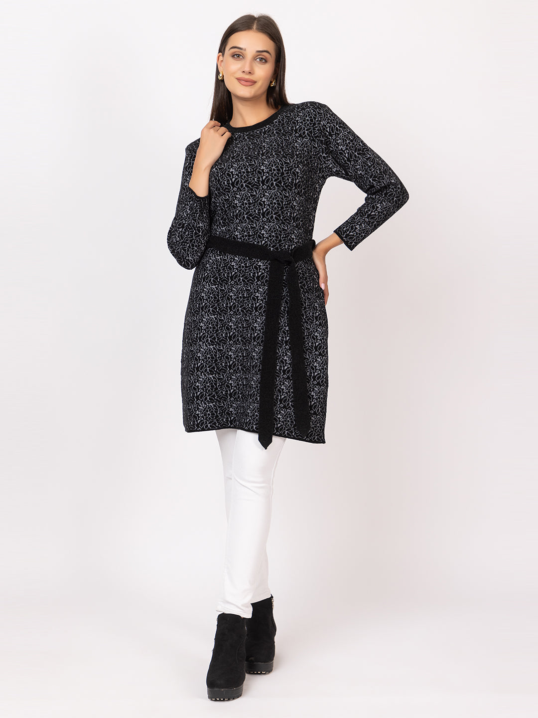 6723 Black Twenty Me Winter Casual Wear Women's Long Sweater Top