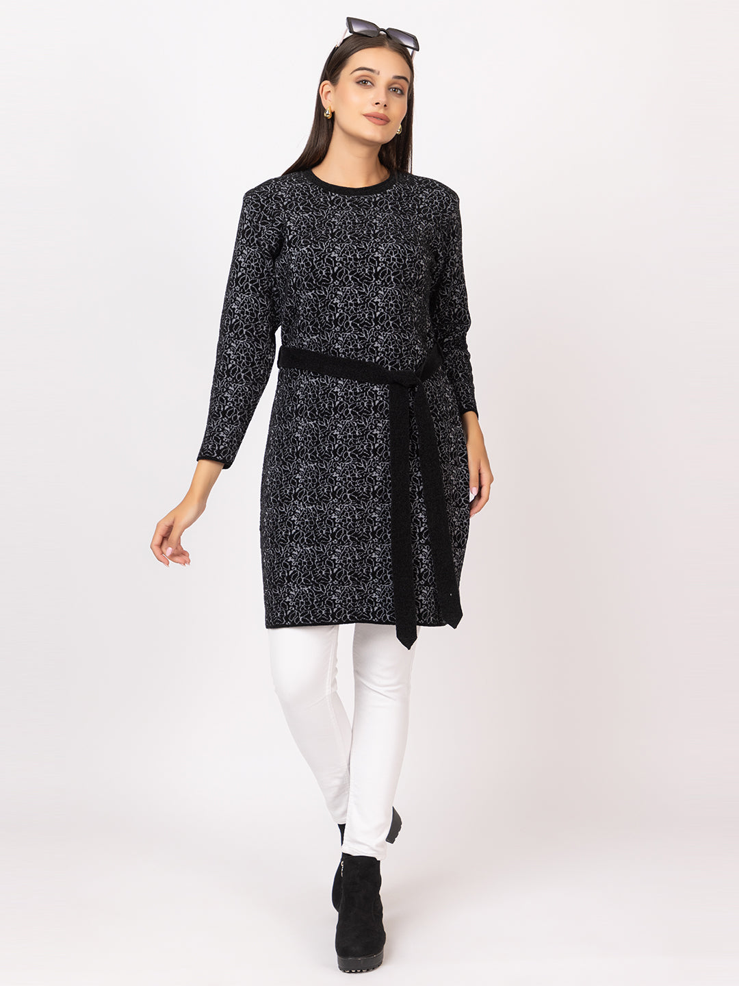 6723 Black Twenty Me Winter Casual Wear Women's Long Sweater Top