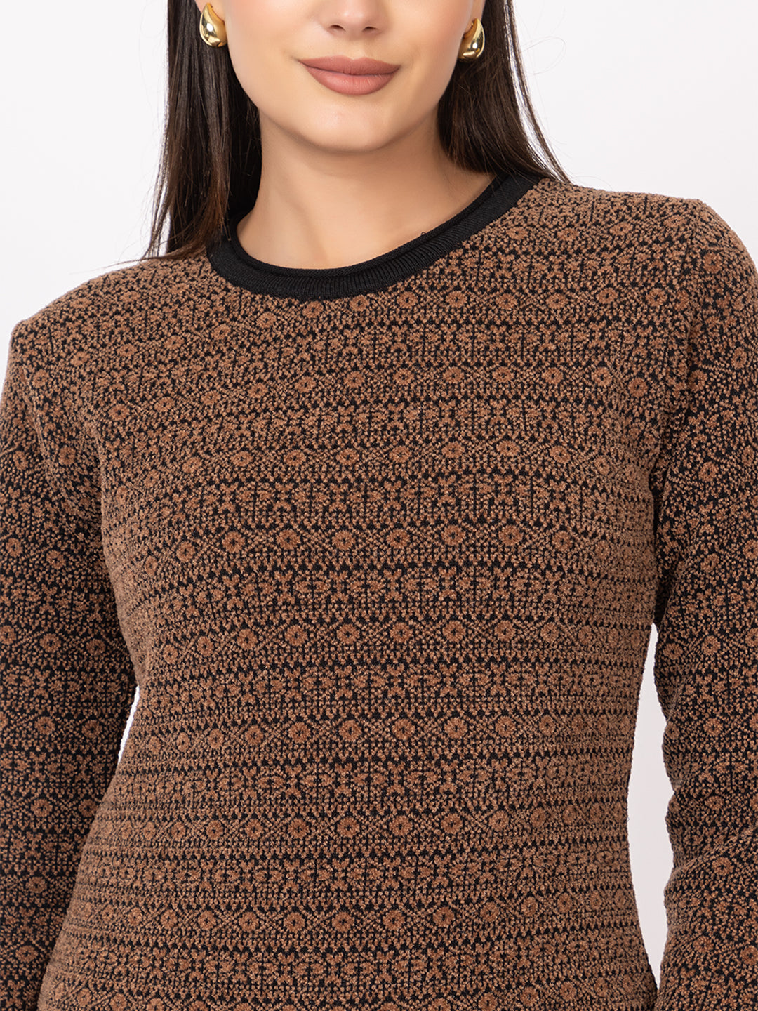 6725 Brown Twenty Me Winter Casual Wear Women's Long Sweater Top