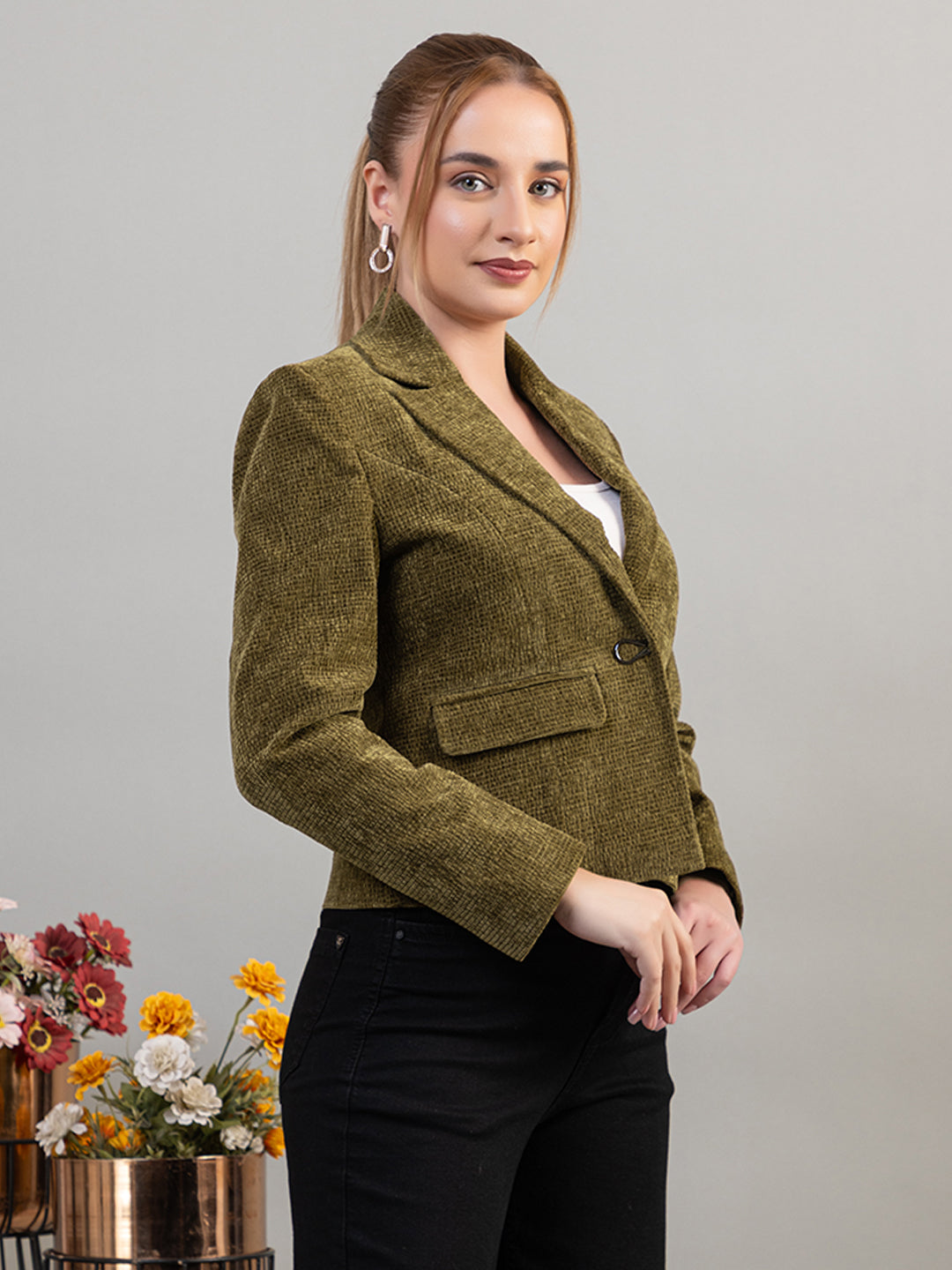 TWENTY ME Winter Wear Casual Wear Tweed Regular Fit with Front pockets Stylish Blazer for Women (4366)