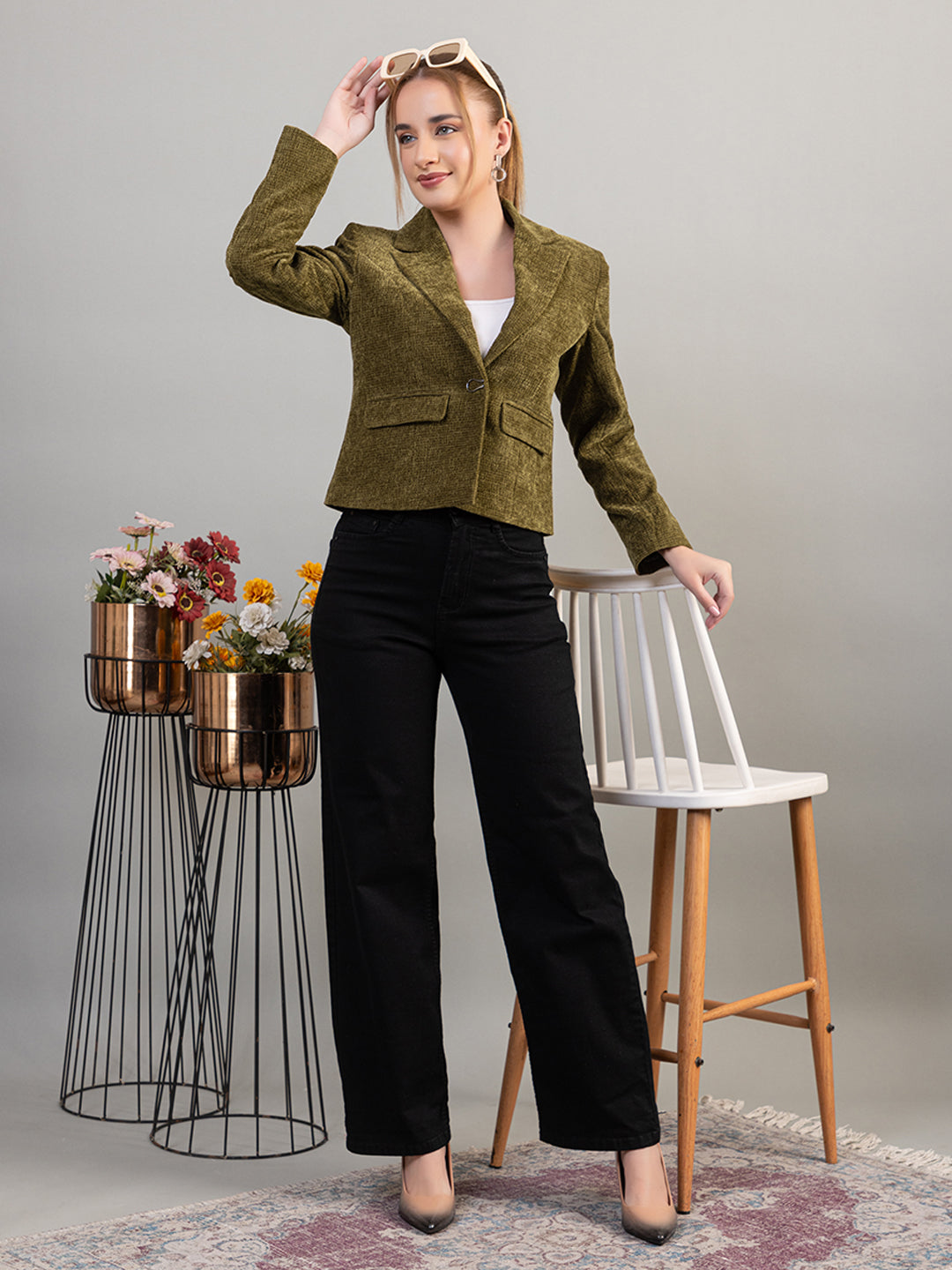 TWENTY ME Winter Wear Casual Wear Tweed Regular Fit with Front pockets Stylish Blazer for Women (4366)