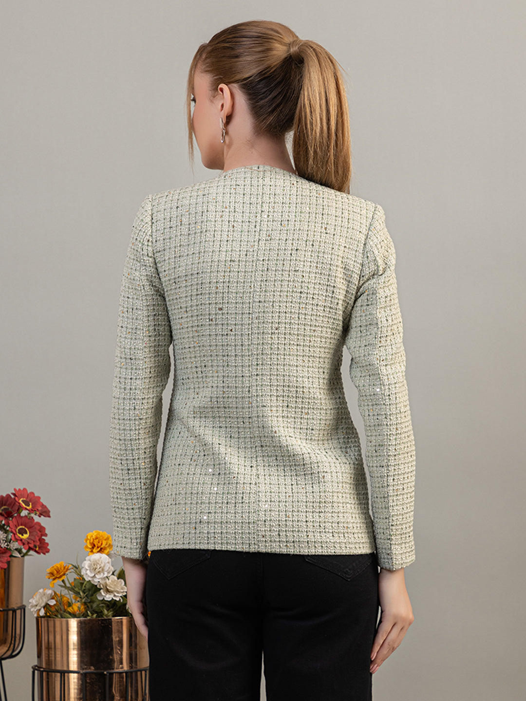 TWENTY ME Winter Wear Casual Wear Tweed Regular Fit with Side pockets Stylish Blazer for Women (4272)