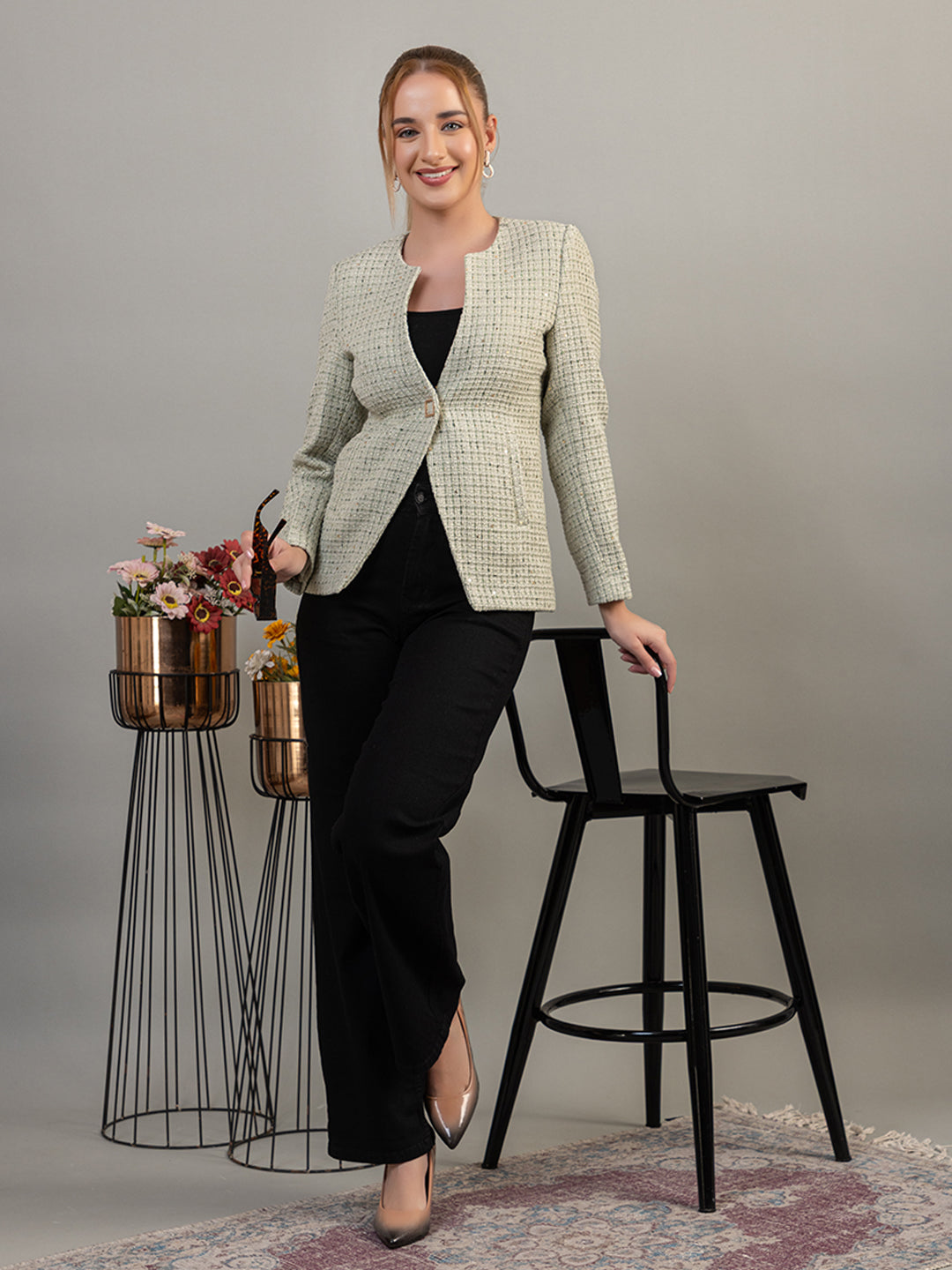 TWENTY ME Winter Wear Casual Wear Tweed Regular Fit with Side pockets Stylish Blazer for Women (4272)