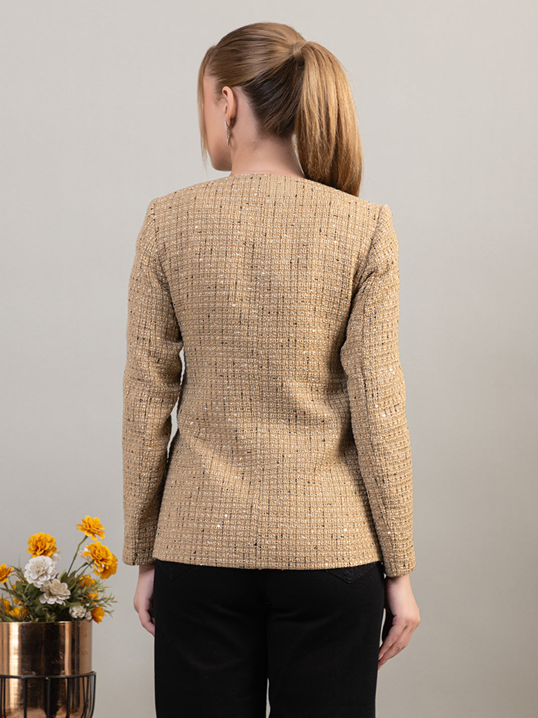 TWENTY ME Winter Wear Casual Wear Tweed Regular Fit with Side pockets Stylish Blazer for Women (4272)