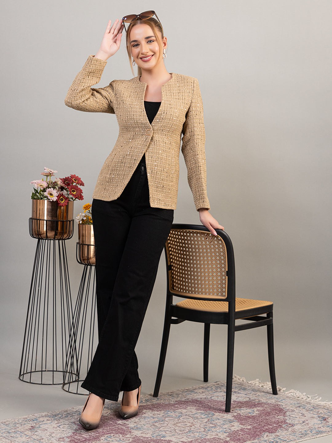 TWENTY ME Winter Wear Casual Wear Tweed Regular Fit with Side pockets Stylish Blazer for Women (4272)