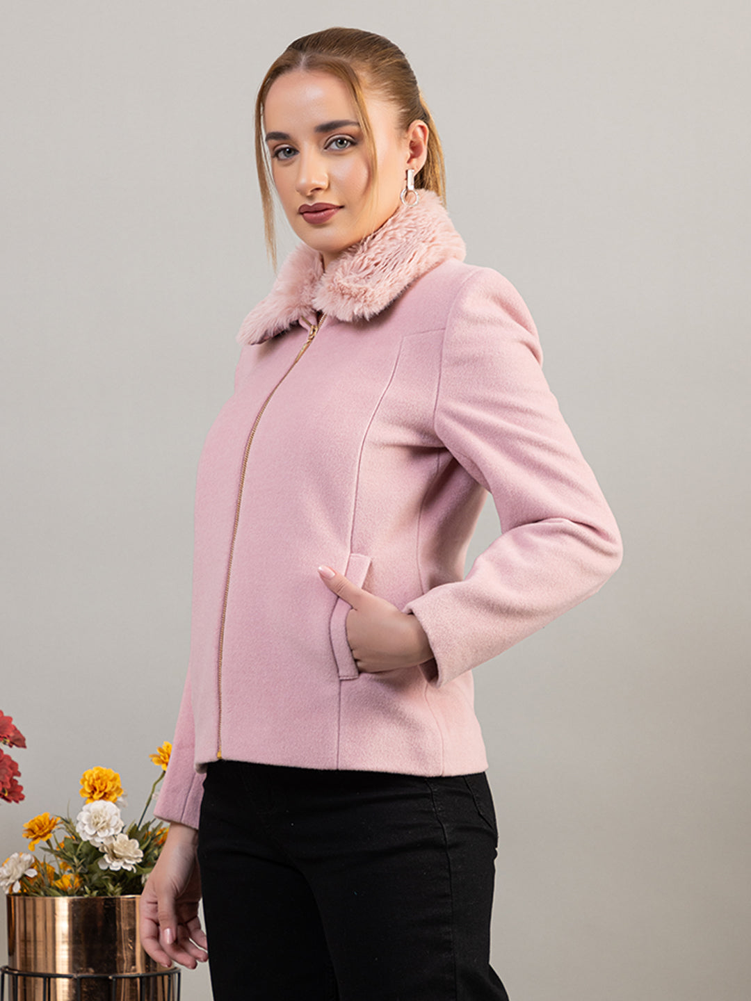TWENTY ME Winter Wear Casual Wear Nylon Fur Soft & Warm Full Sleeve Solid Womens Jacket (4305)