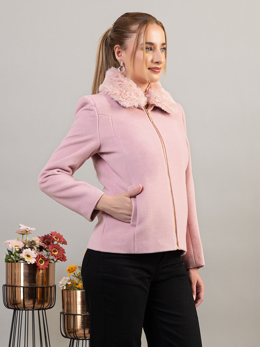 TWENTY ME Winter Wear Casual Wear Nylon Fur Soft & Warm Full Sleeve Solid Womens Jacket (4305)
