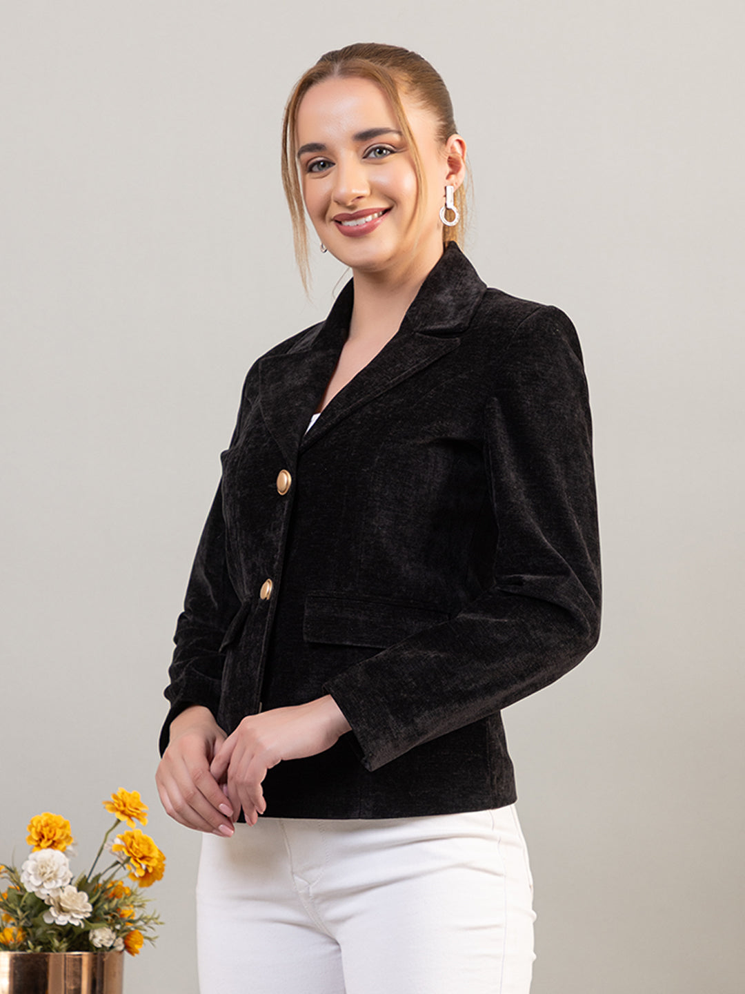 TWENTY ME Winter Wear Casual Wear Chenille Regular Fit with Front pockets Stylish Blazer for Women (4396)