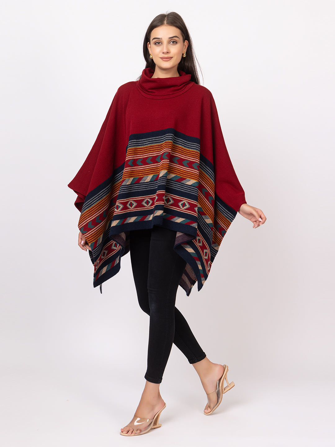 7111 Mehroon Twenty Me Winter Casual Wear Women's poncho