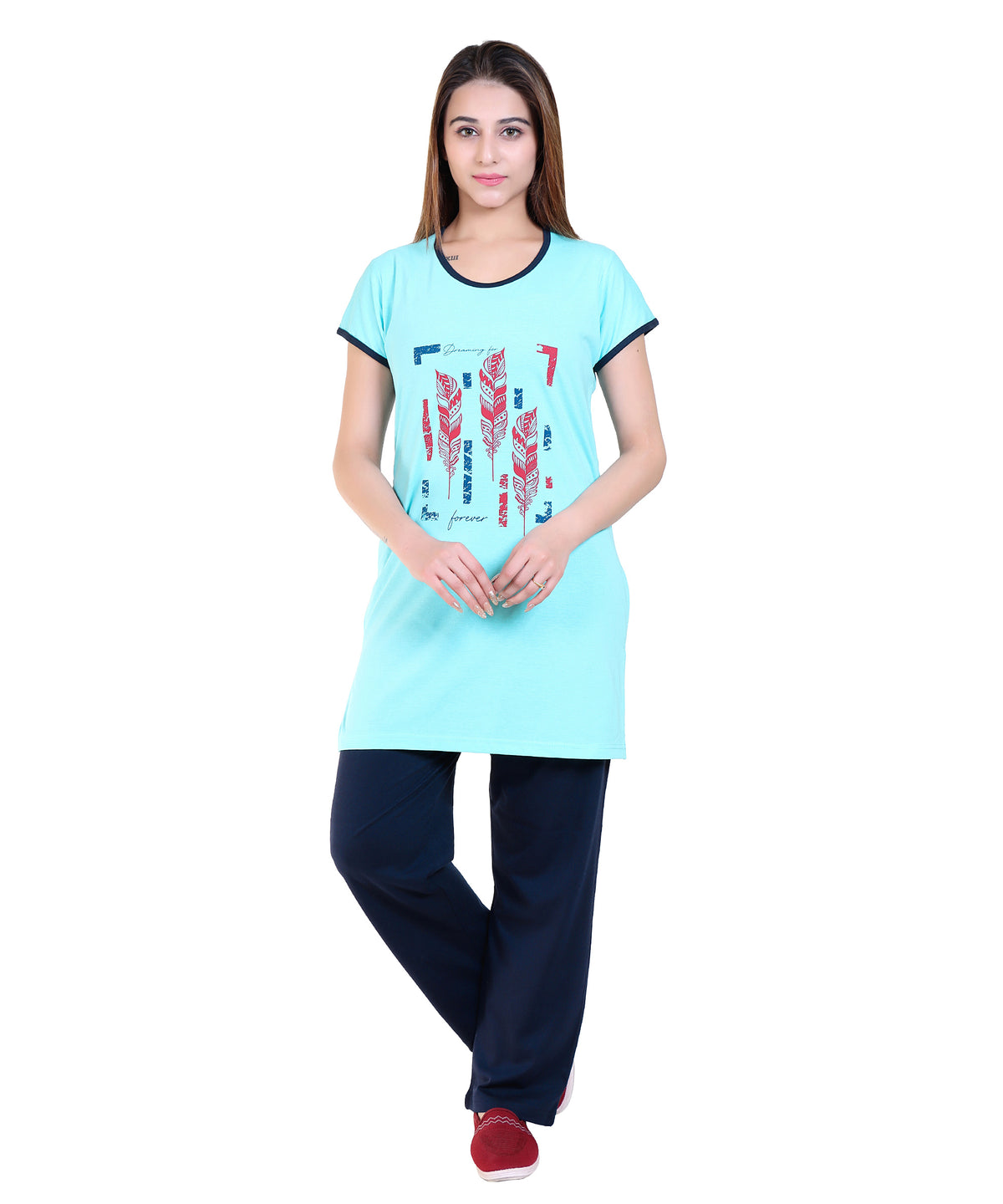 DG-504 Firozi Round Neck Night Suit Summer Wear TWENTY ME
