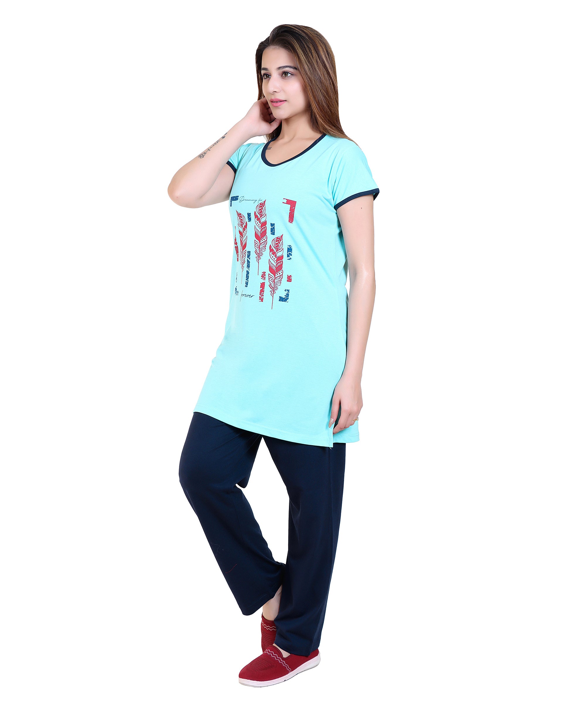DG-504 Firozi Round Neck Night Suit Summer Wear TWENTY ME
